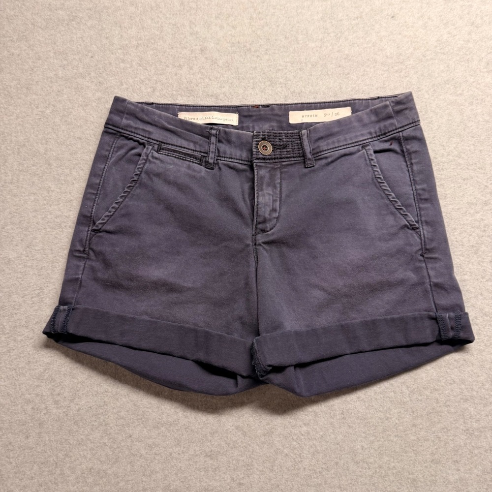 Pilcro and the Letterpress Hyphen Chino Shorts Navy Grey Size 26 Cuffed Summer - Picture 1 of 8